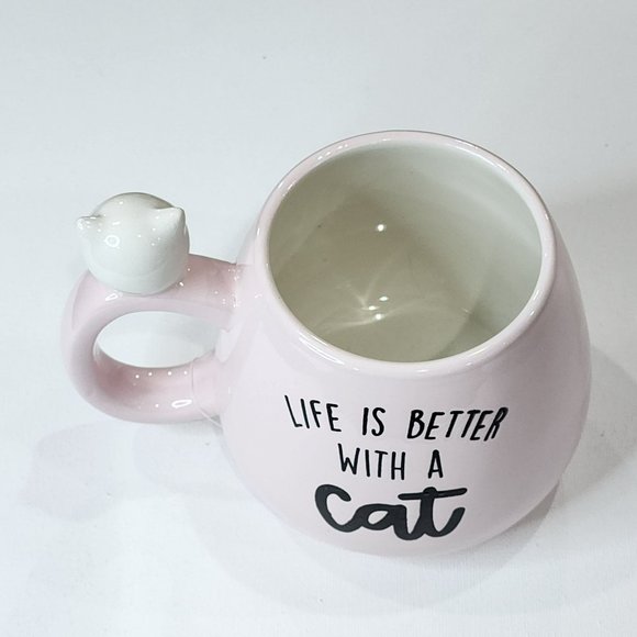 Kitten Figurine Pink Ceramic Coffee‎ Mug 14 Oz - Life Is Better With a Cat - Picture 4 of 16
